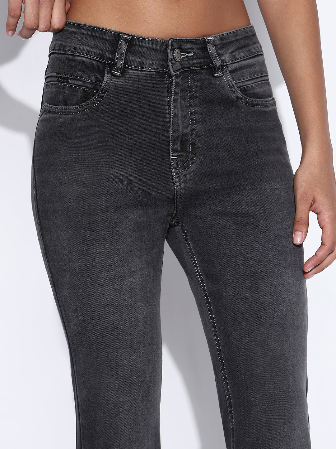 Women's Solid Charcoal Bootcut Jeans