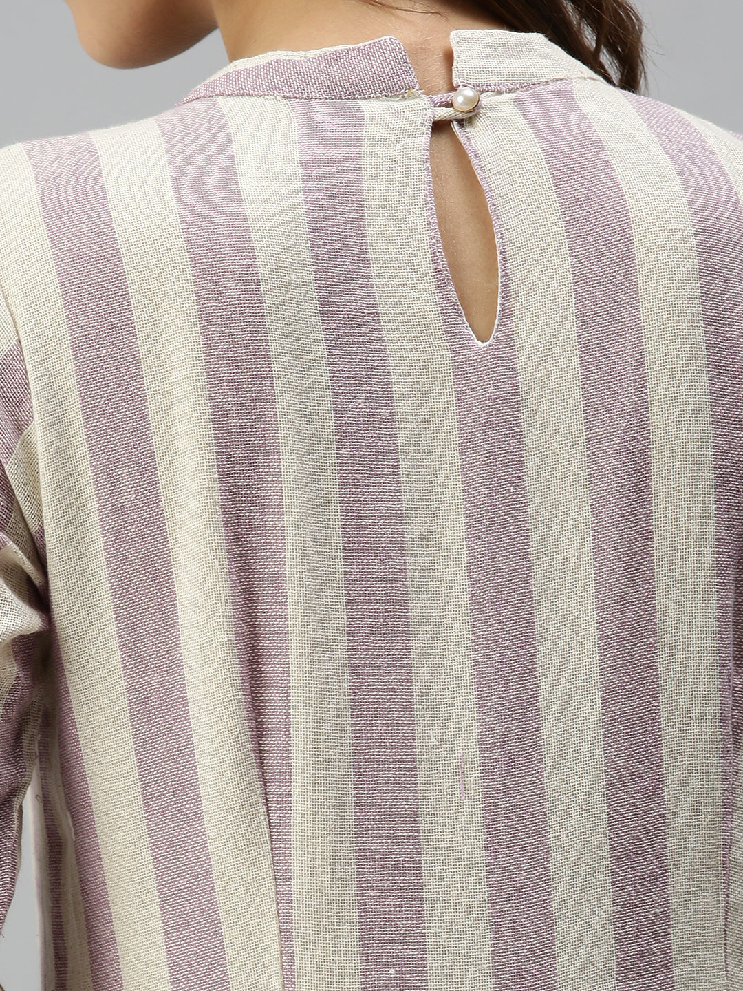 Women's Off White Striped Organic Cotton A-Line Dress