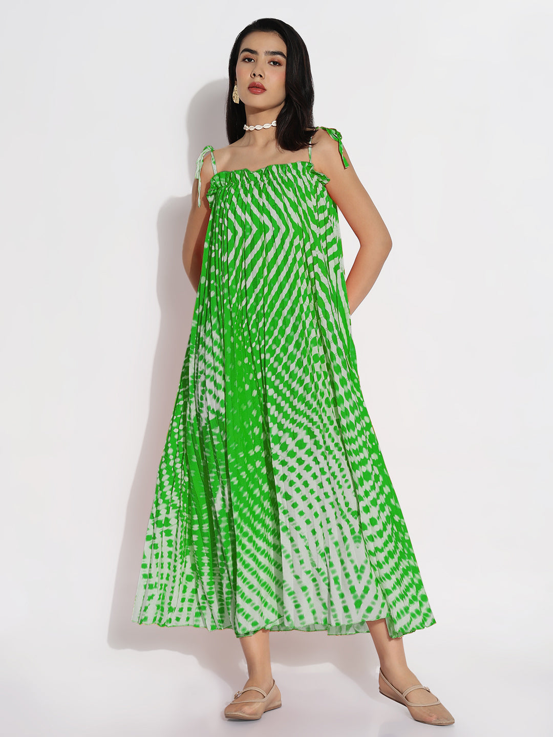 Women's Green Dyed A-Line Dress