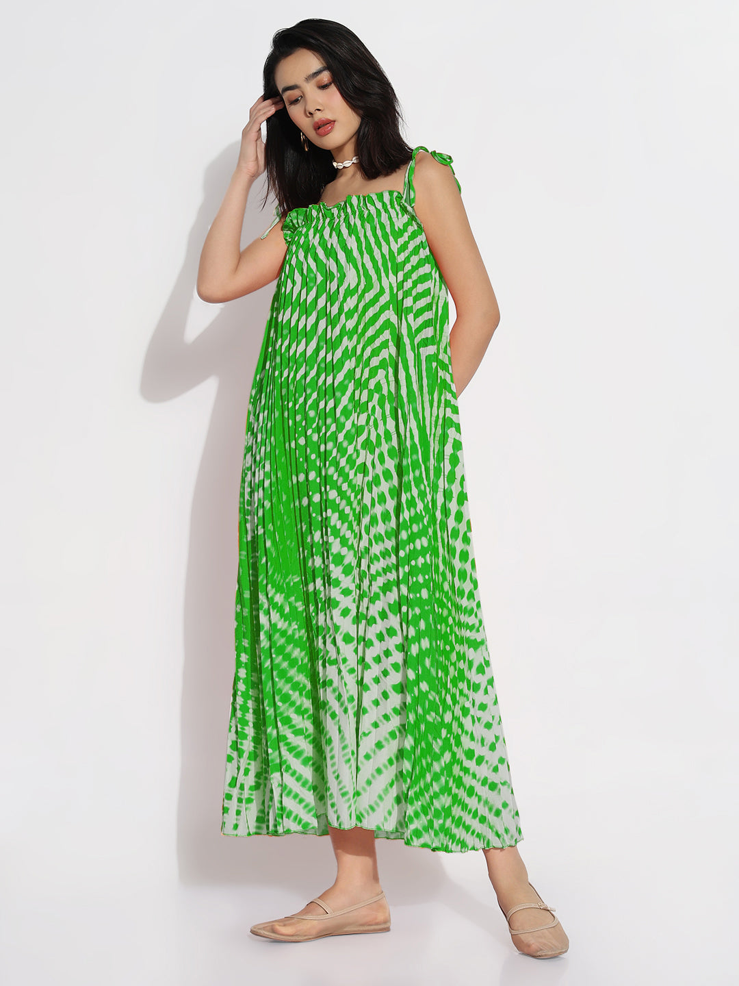 Women's Green Dyed A-Line Dress