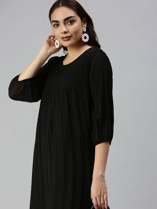 Women's Black Georgette A-Line Dress