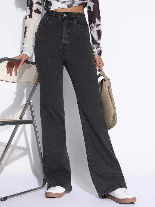 Women's Solid Olive Bootcut Jeans