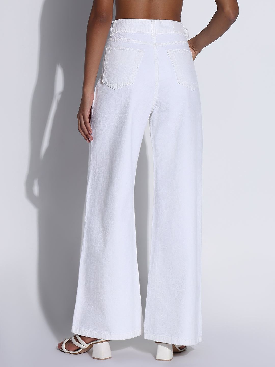Women's Solid White Wide Leg Jeans