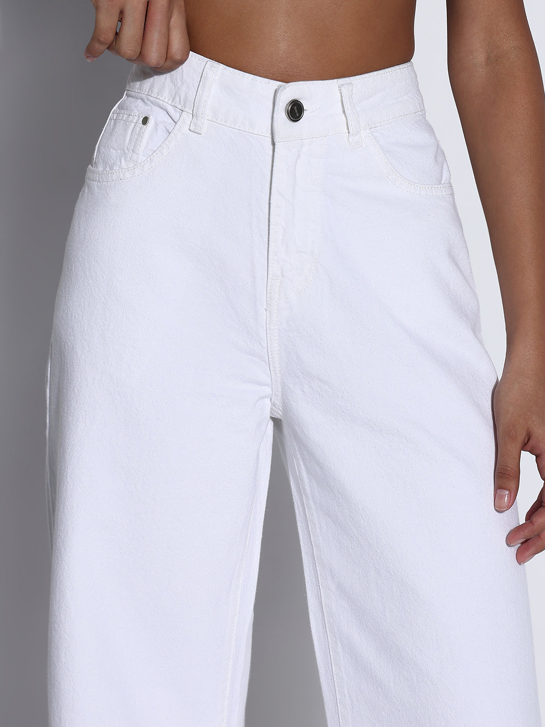 Women's Solid White Wide Leg Jeans
