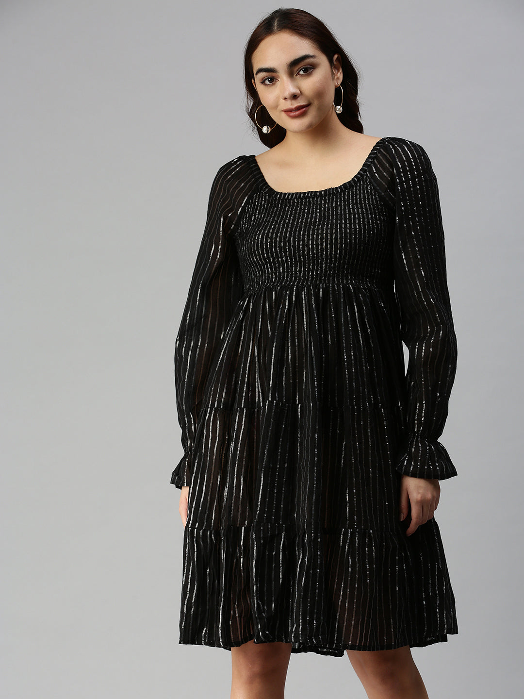 Women's Black Jacquard Dress