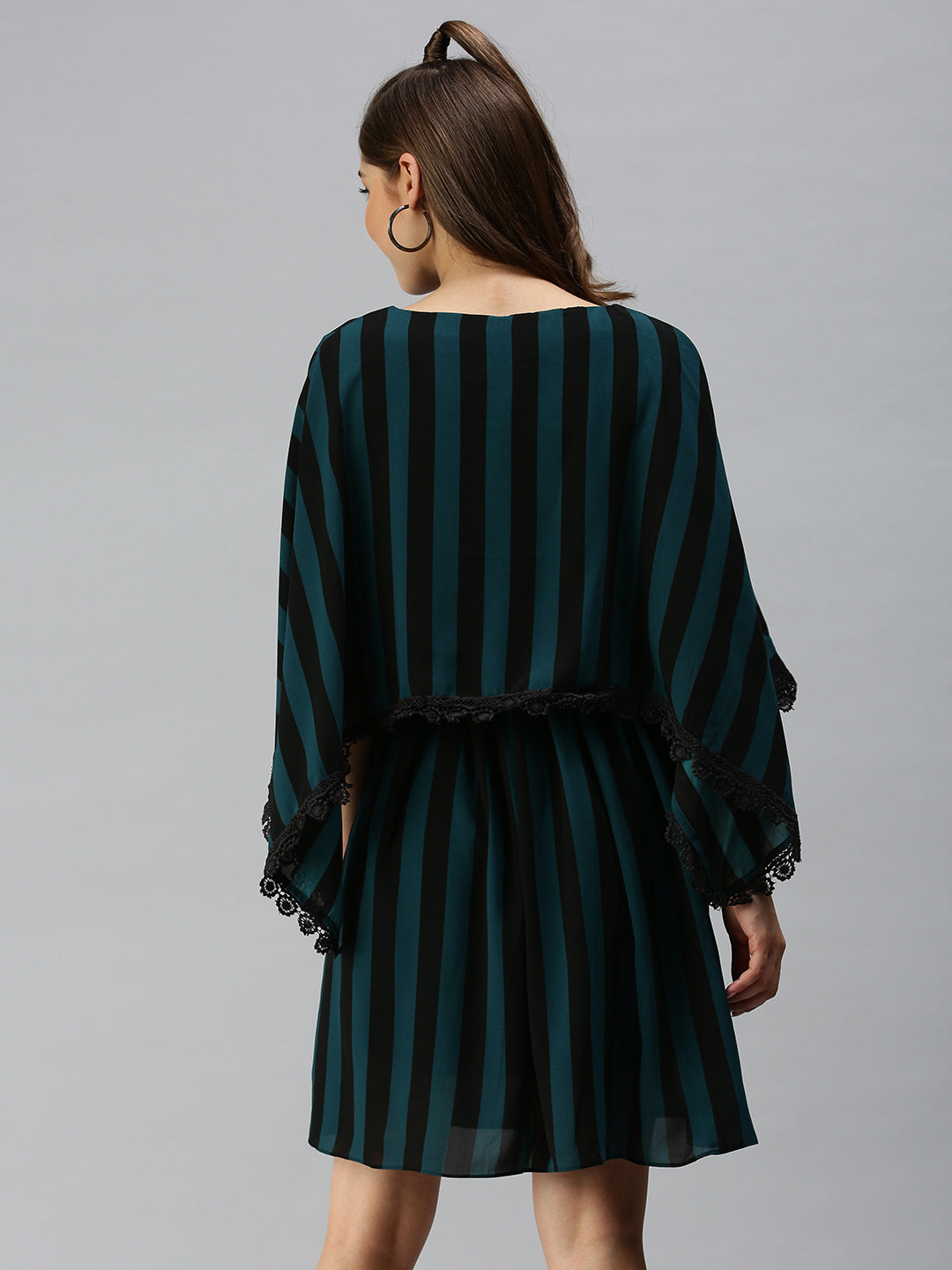 Women's Black Striped Georgette Kaftan Dress