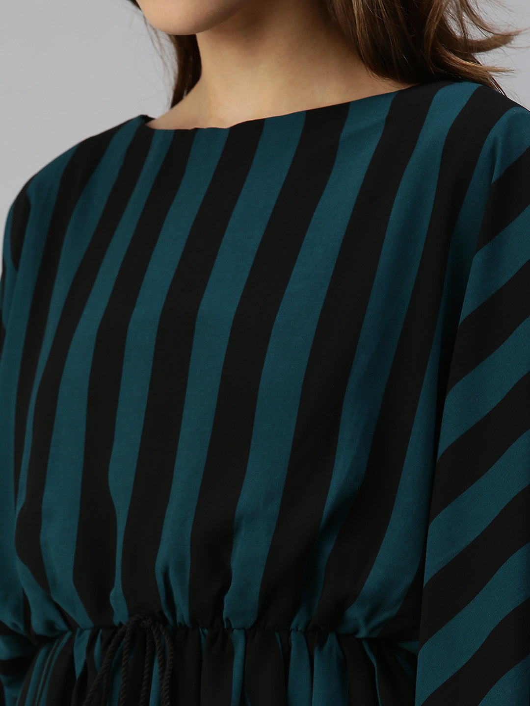 Women's Black Striped Georgette Kaftan Dress