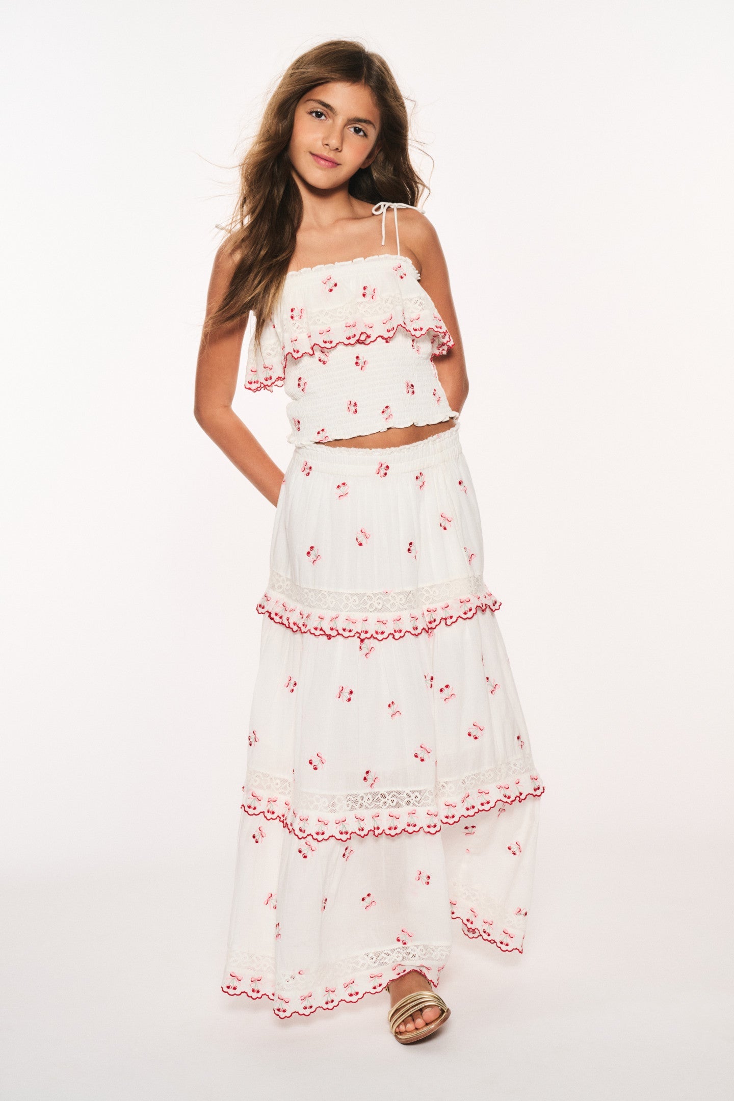 Girls Zinna Cotton Cherry Maxi Skirt